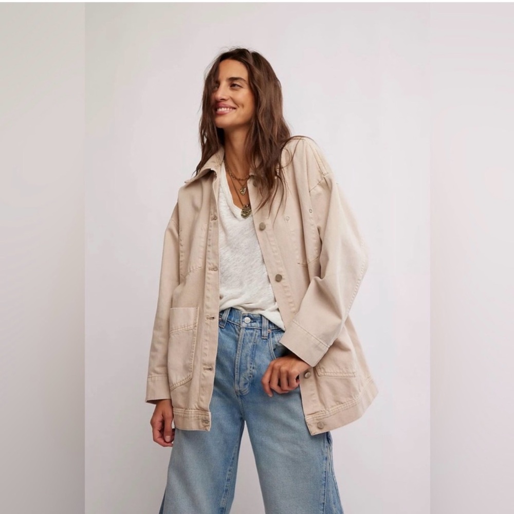 Free People We The Free Avery Chore Denim Jacket in Ivory Size XS NWT - Picture 8 of 12
